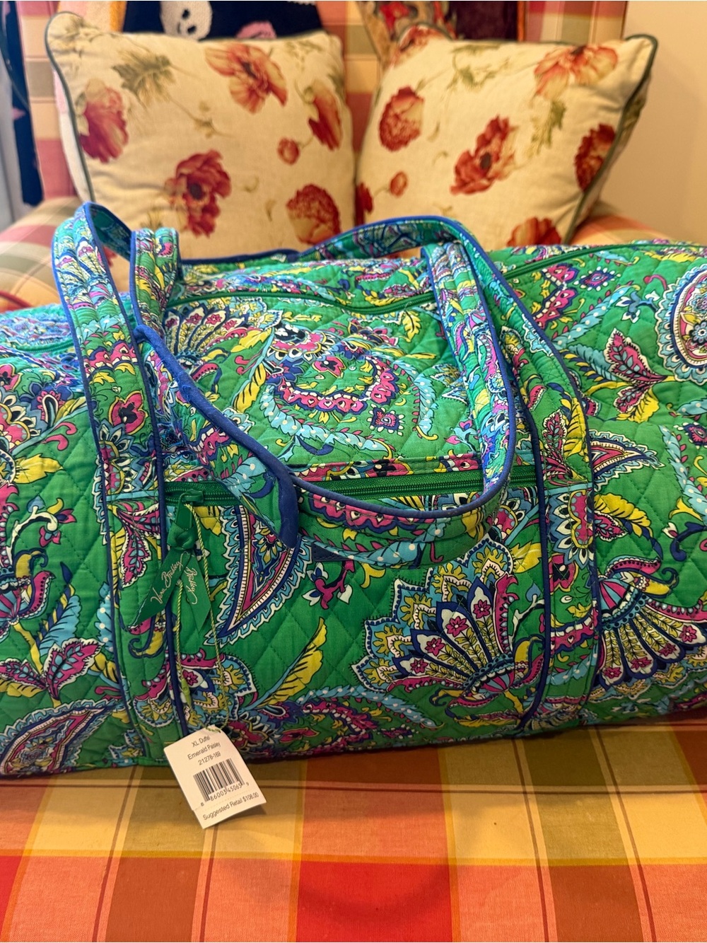 Quilted Vera Bradley Paisley Green Travel Duffel Bag - Women's Carryall